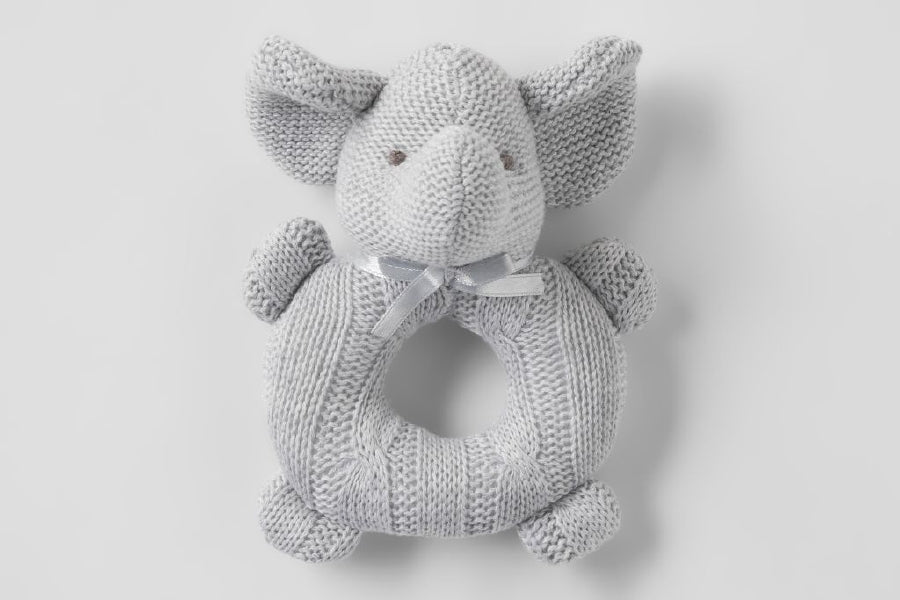 Effie Elephant Rattle Toy Wooden - Grey