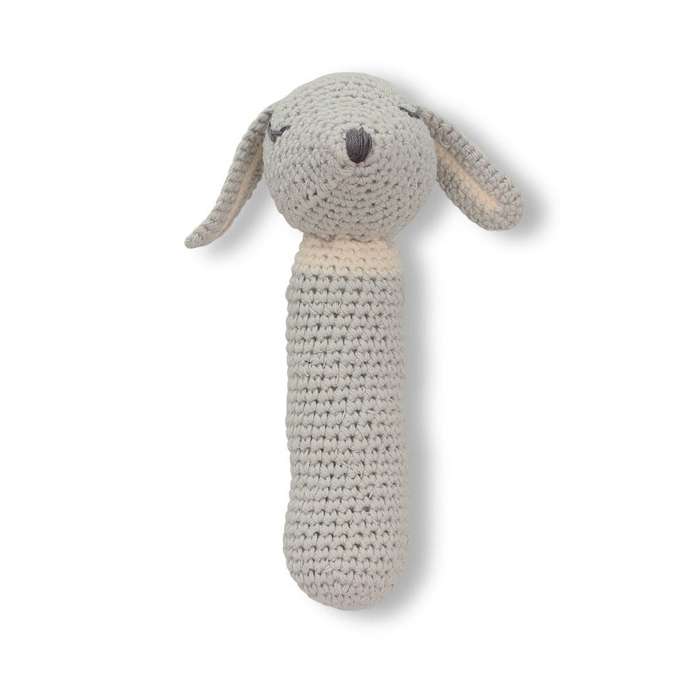 Fido Puppy Cotton Crochet Rattle - Grey and Irory