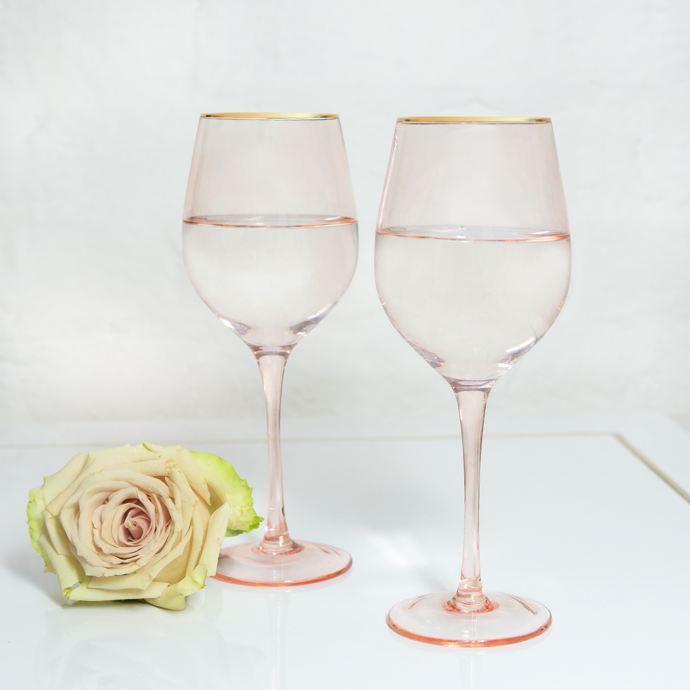 Wine Glass Rose Crystal Set of 2