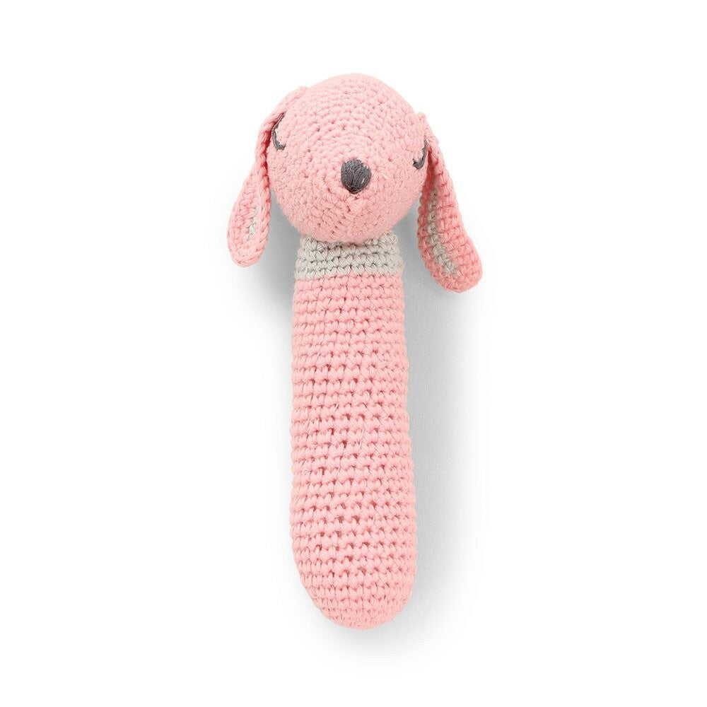 Fido Puppy Cotton Crochet Rattle Baby Pink & Grey