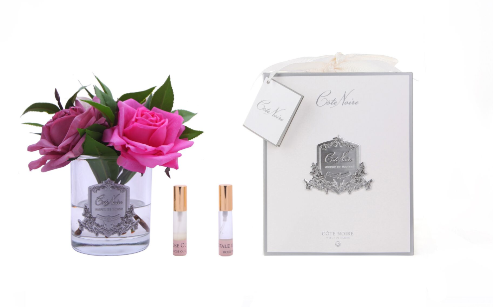 Côte Noire Perfumed Rose Bouquet in Clear Glass SFR07