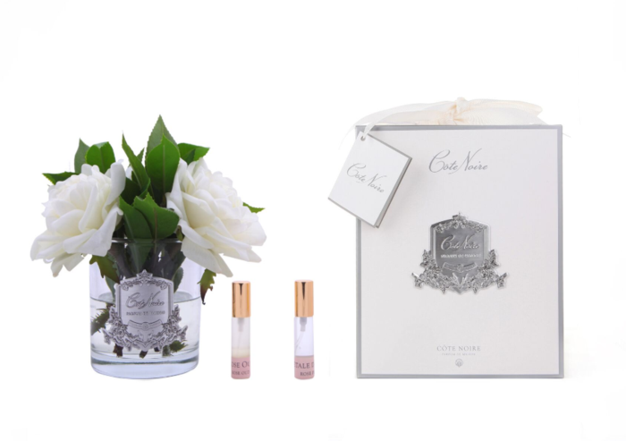 Côte Noire Perfumed Premium English French Rose Bouquet in Ivory Glass SFR01